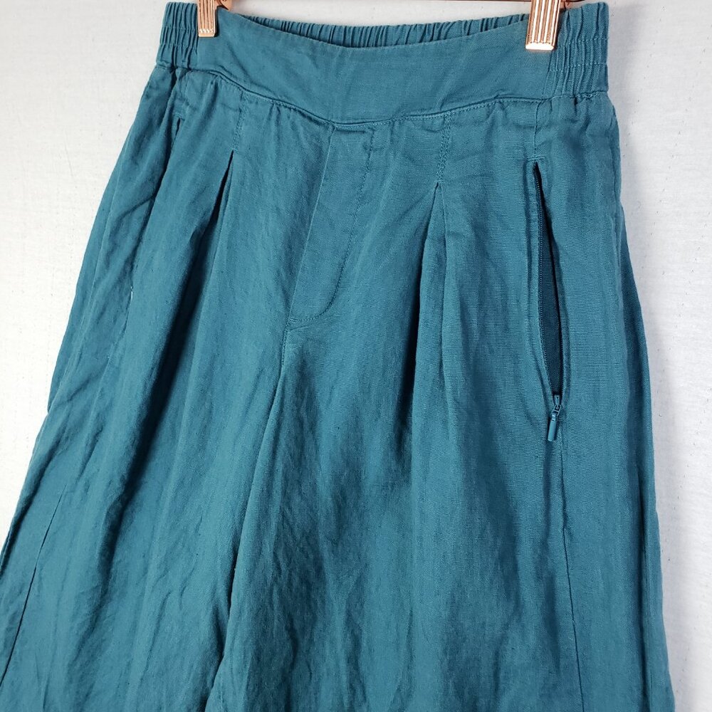 Athleta Playa Linen Wide Leg Crop Pants Pleated Borealis Green size 6 Lagenlook - Picture 3 of 12